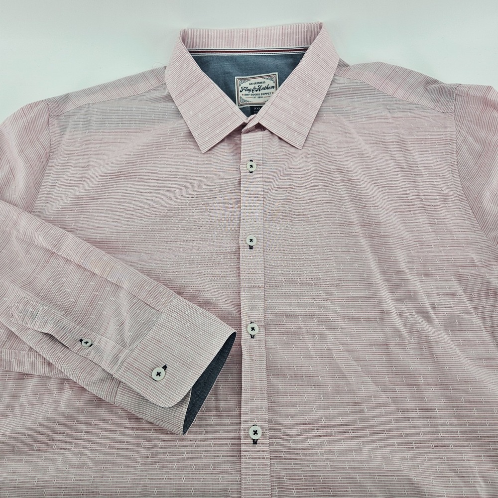 Flag & Anthem Men XXL Pink White Striped Shirt 4th of July Summer Long Sleeve